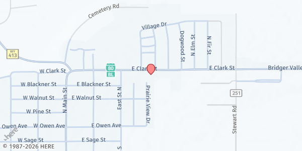 Map showing Bridger Valley Baptist Church at 504 E Clark St, Lyman, WY