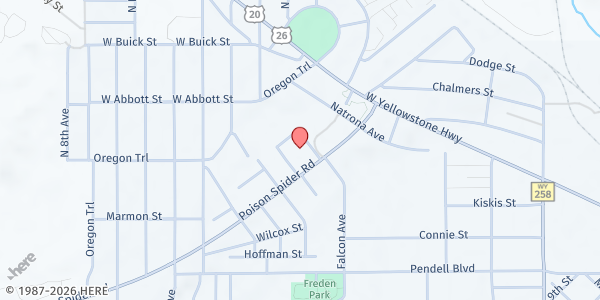 Map showing Mountain View Food Pantry at 4250 Poison Spider Rd, Mills, WY