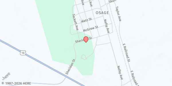 Map showing Osage Community Bible Church at 348 Sheridan St Box 322, Osage, WY