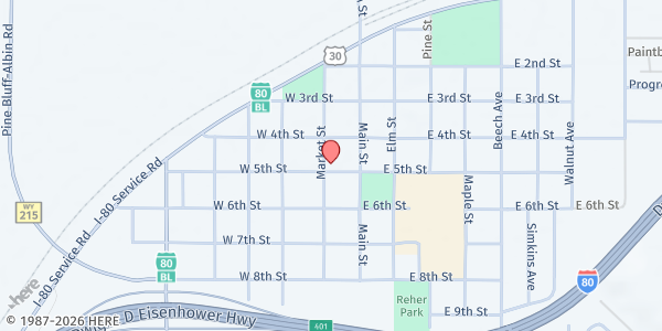 Map showing Assembly of God at 117 W 5th St, Pine Bluffs, WY