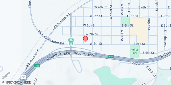 Map showing Grace English Lutheran Church at 417 W 8th St, Pine Bluffs, WY
