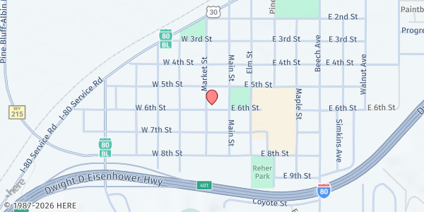 Map showing Methodist Church at 117 W 6th St, Pine Bluffs, WY