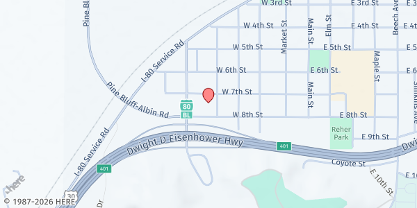 Map showing Pine Bluffs Community Center at 708 Lawson St, Pine Bluffs, WY