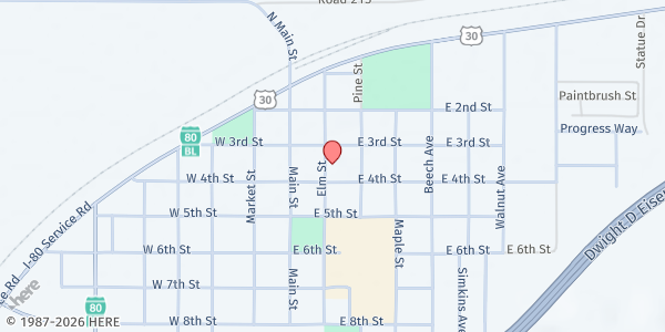 Map showing Pine Bluffs Senior Center at 309 Elm St, Pine Bluffs, WY