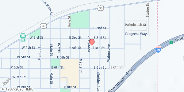 Map showing St Paul Catholic Church at 501 E 4th St, Pine Bluffs, WY