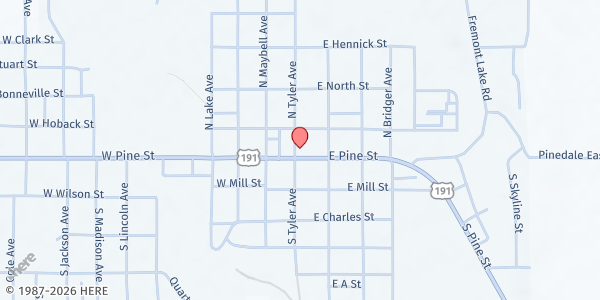 Map showing Main Street Pinedale at 19 E Pine St, Pinedale, WY