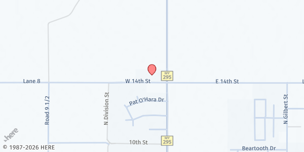 Map showing Powell Valley Loaves and Fishes at 109 W 14th St, Powell, WY