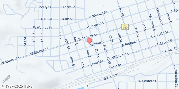 Map showing Carbon County C.O.V.E. at 711 W Pine St, Rawlins, WY