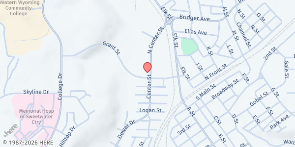 Map showing Food Bank Sweetwater Rock Springs at 90 Center St, Rock Springs, WY