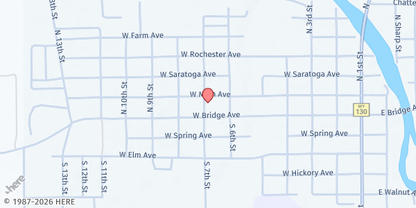 Map showing Platte Valley Christian Center (Assembly of God) at 111 N 7th St, Saratoga, WY