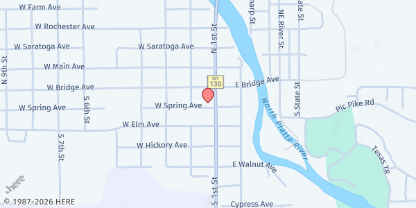 Map showing Saratoga Church at 108 W Spring Ave, Saratoga, WY