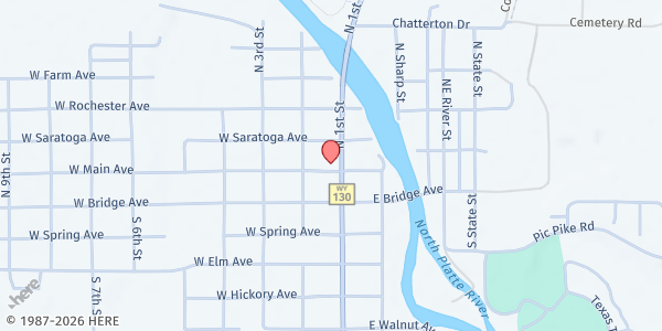 Map showing St Barnabas Episcopal Church at 104 W Main Ave, Saratoga, WY