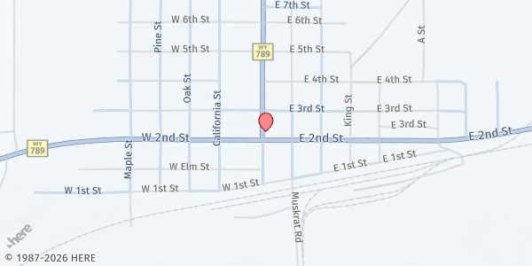 Map showing Shoshoni Senior Center at 214 E 2nd St, Shoshoni, WY