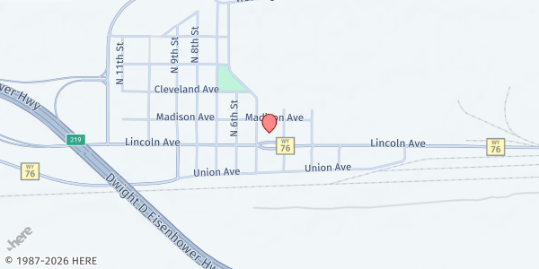 Map showing Baptist Youth Mission at 400 Lincoln Ave, Sinclair, WY