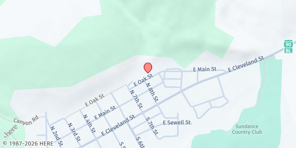 Map showing St Paul's Catholic Church at 805 E Oak St, Sundance, WY