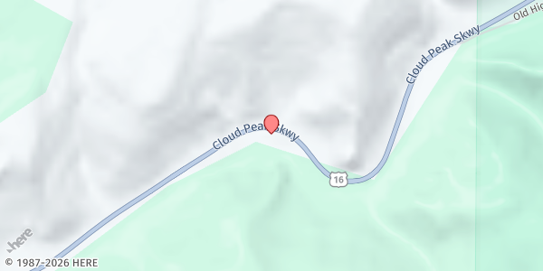 Map showing First Washakie County Church at US-16, Ten Sleep, WY