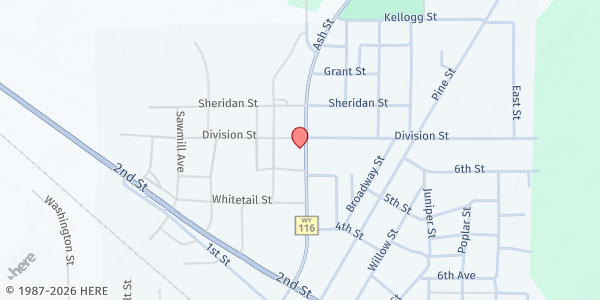 Map showing Upton Community Center at 916 Ash St, Upton, WY