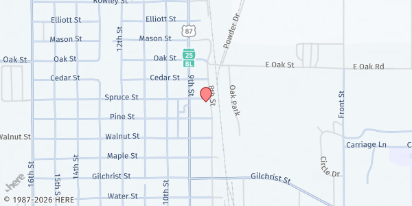 Map showing Platte County WIC Program - Wheatland at 851 Spruce St, Wheatland, WY