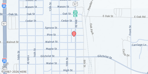 Map showing United Methodist Church at 907 9th St, Wheatland, WY