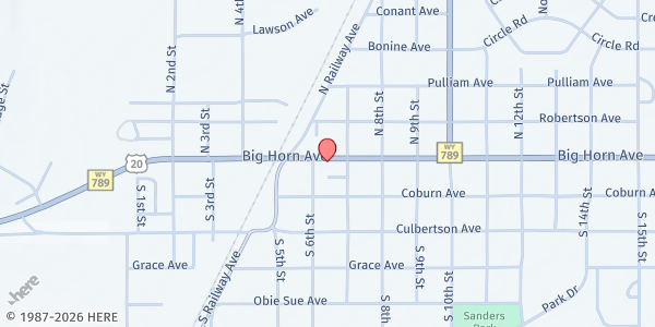 Map showing Family Resource Center at 620 Big Horn Ave, Worland, WY